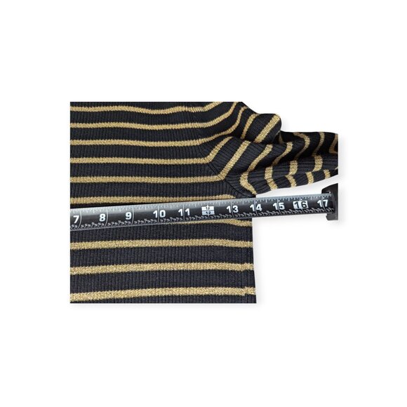 Lauren Ralph Lauren Black & Gold Tone Striped Ribbed Turtleneck Top Size Medium - Picture 10 of 12